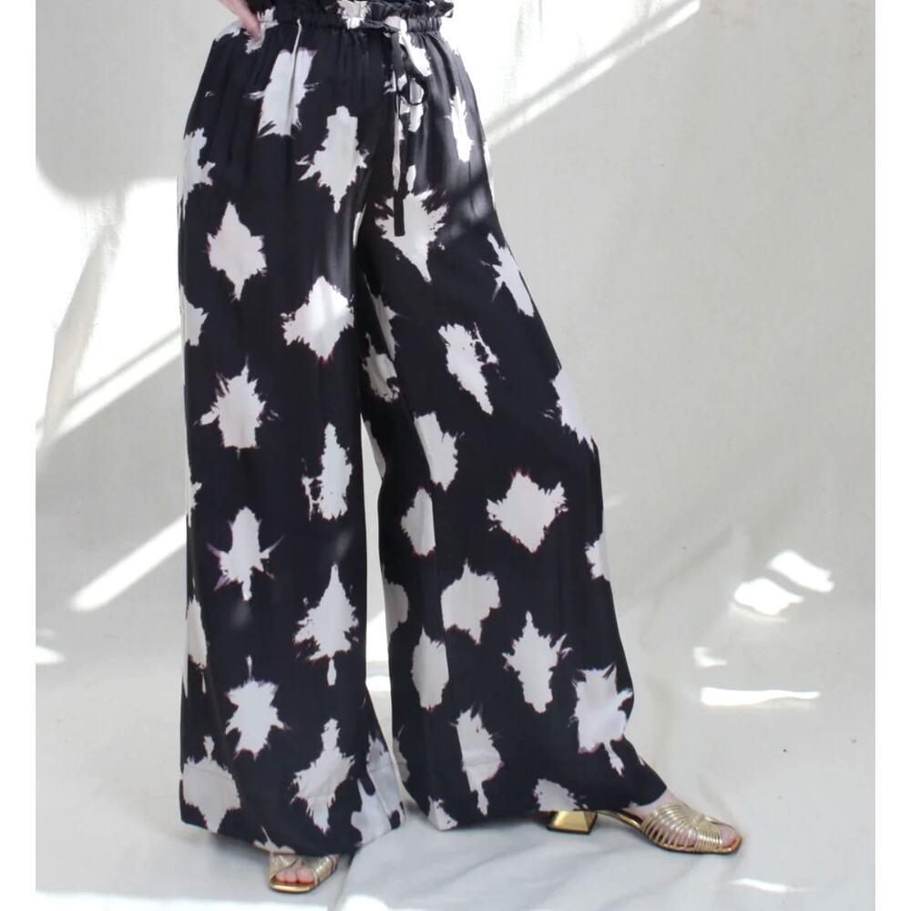 Ulla Johnson Sawyer Wide Leg Silk Pants | Sz 4, Black Noir Blur *FLAWS*